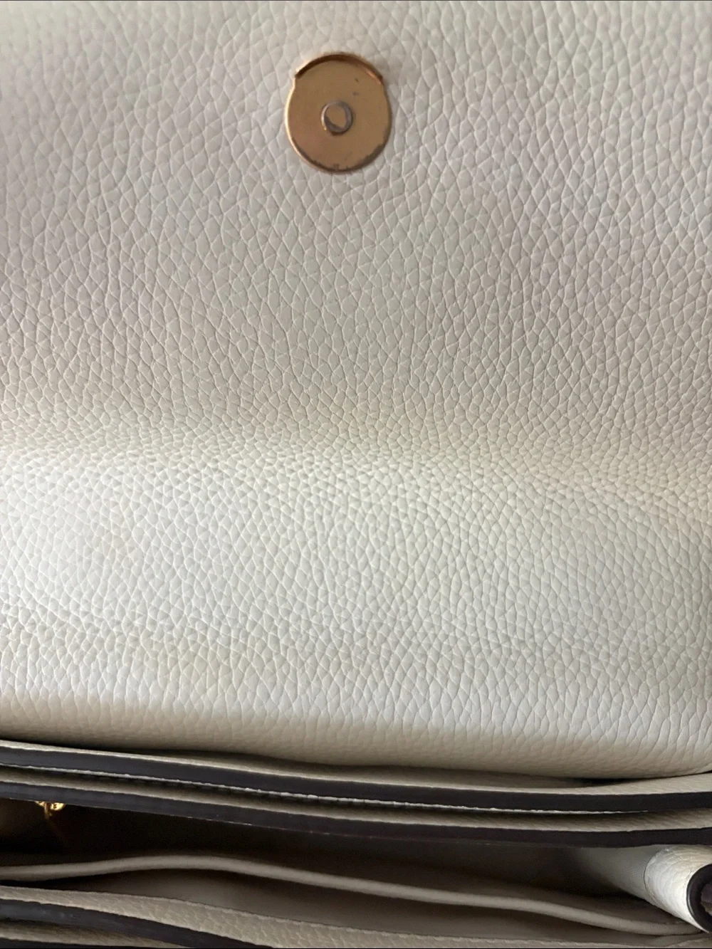 Tory Burch Cream Pebbled Leather Crossbody with Gold Chain